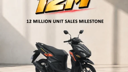 Honda Philippines 12 million unit sales milestone graphic featuring the Honda Click125 scooter